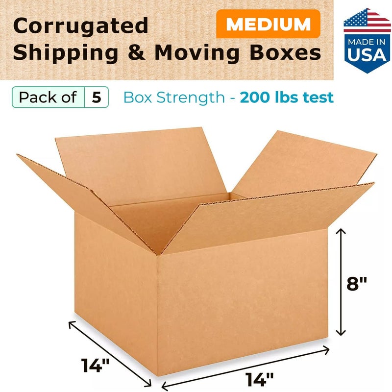IDL Packaging - B-14148-5 Medium Corrugated Shipping Boxes 14"L x 14â€W x 8"H (Pack of 5) - Prime Choice of Strong Packing Boxes for USPS, UPS, FedEx Shipping - Image 2